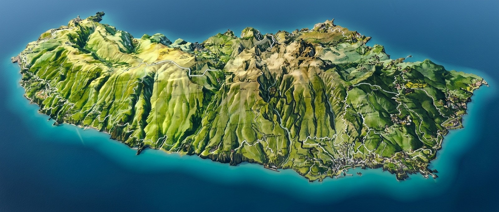 Mapa turístico da Madeira com os principais pontos de interesse visitados em táxi
